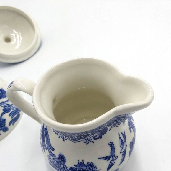 Churchill Blue Willow Creamer and Sugar Bowl with Lid-England-Vintage - Picture 3 of 10